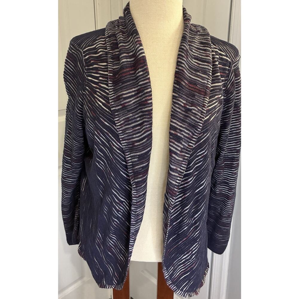 NIC+ZOE Linen Blend Striped Draped Open Front Cardigan Jacket Large